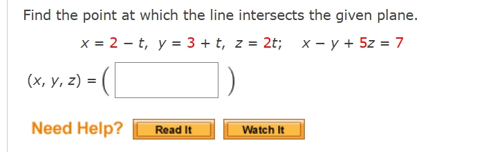 Find the point at which the line intersects the