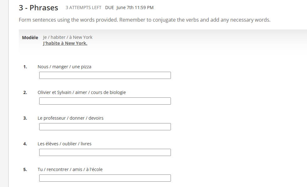3 - Phrases 3 ATTEMPTS LEFT DUE June 7th 11:59 PM