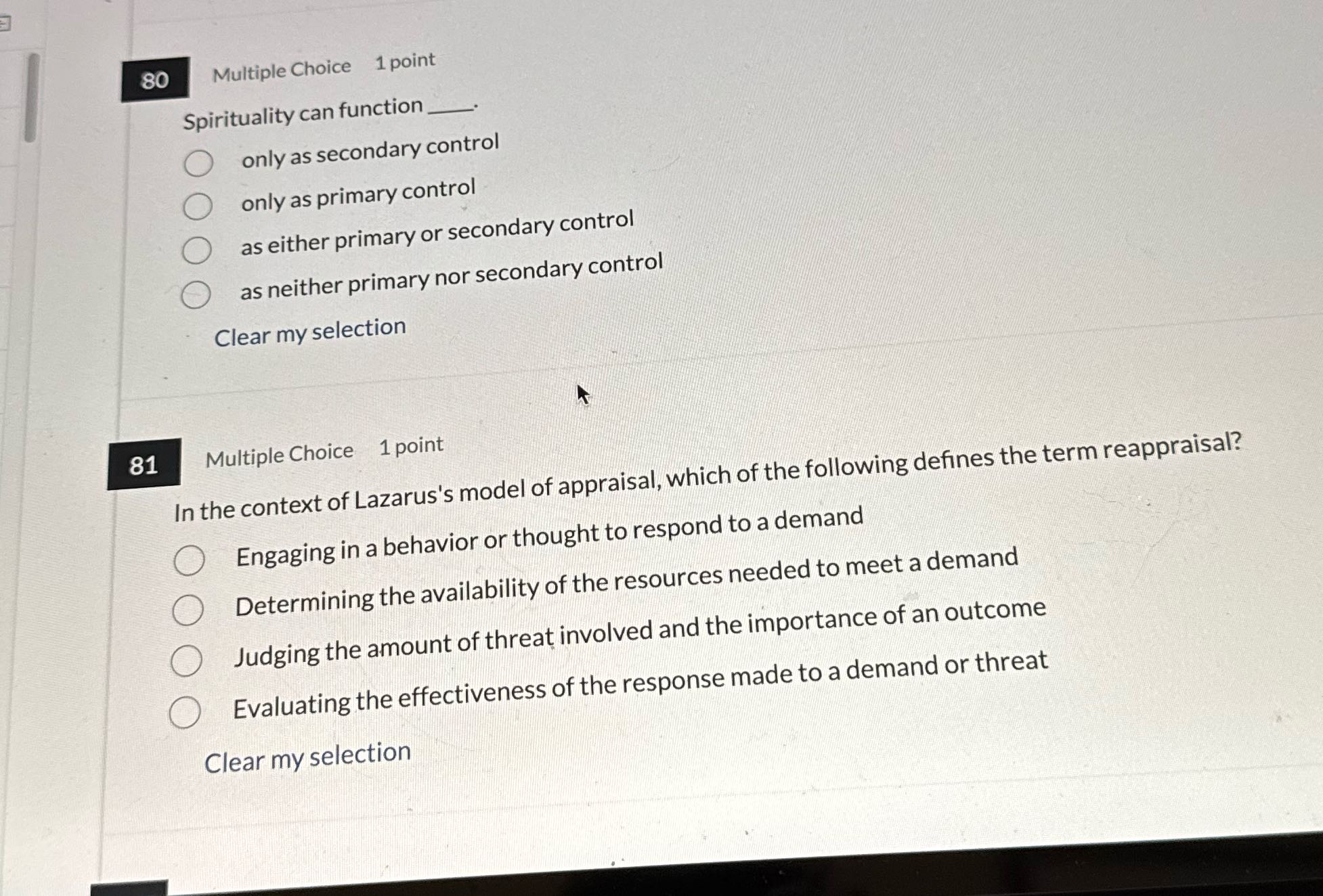 80 Multiple Choice 1 point Spirituality can