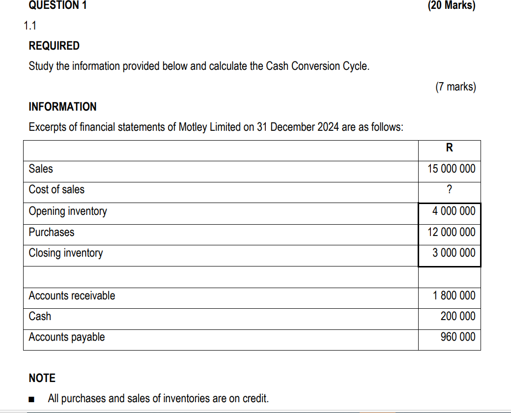 QUESTION 1 1 . 1 REQUIRED Study the information