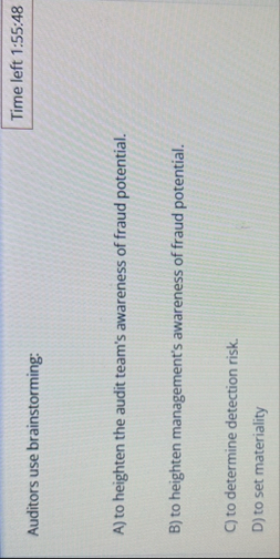 Time left 1 : 5 5 : 4 8 Auditors use