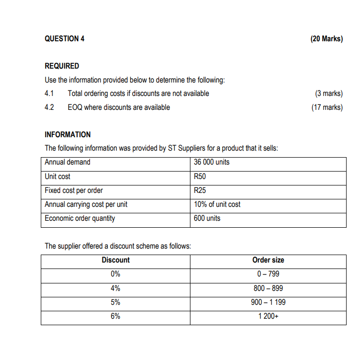 QUESTION 4 REQUIRED Use the information provided