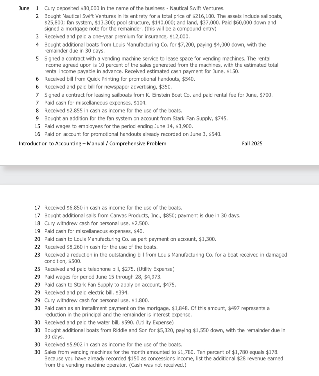 Based on the following transactions: post to a