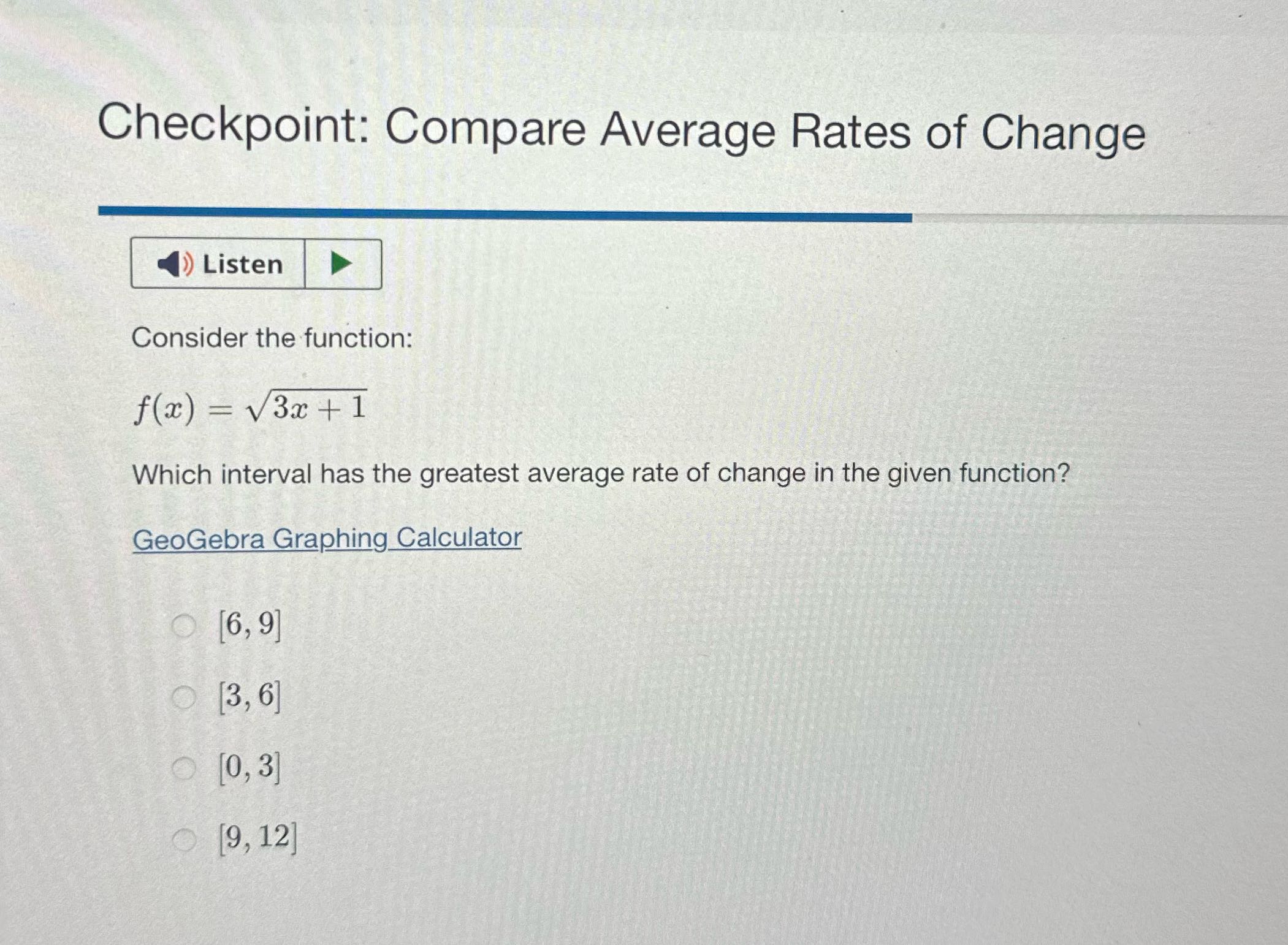 Checkpoint: Compare Average Rates of Change