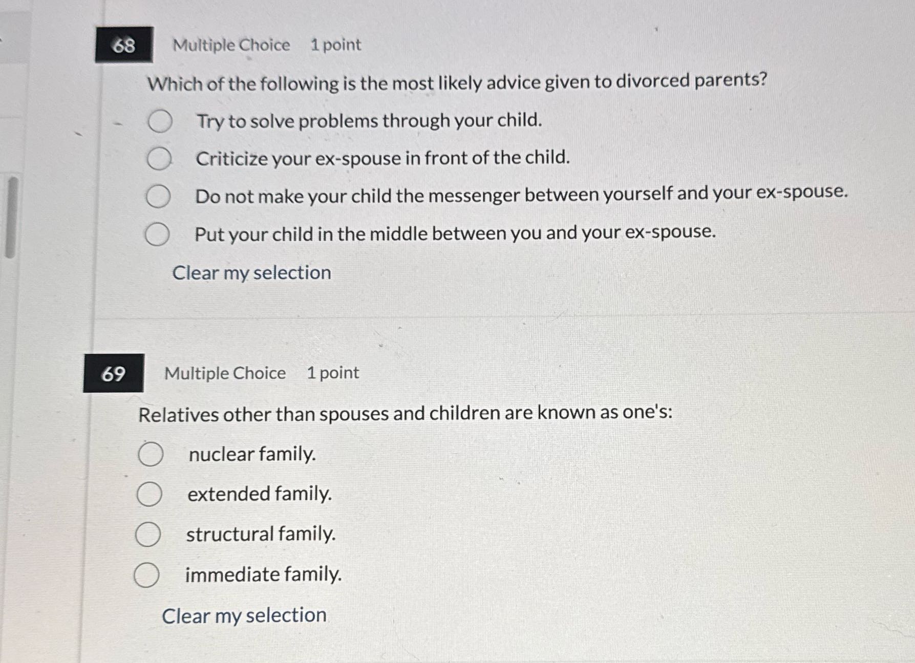 68 Multiple Choice 1 point Which of the following