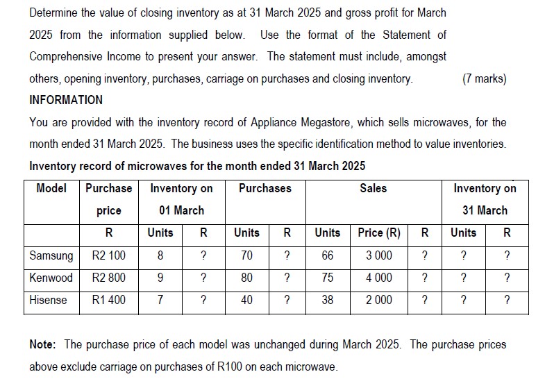 Determine the value of closing inventory as at 3