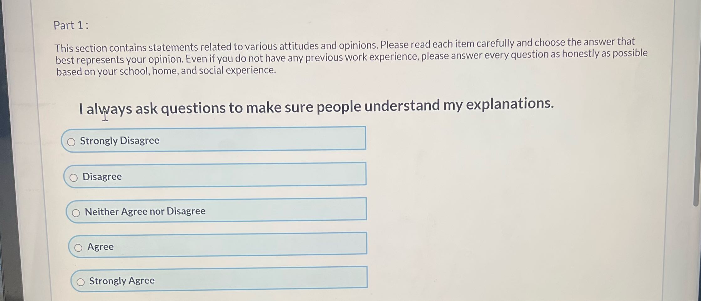 Part 1 : This section contains statements related