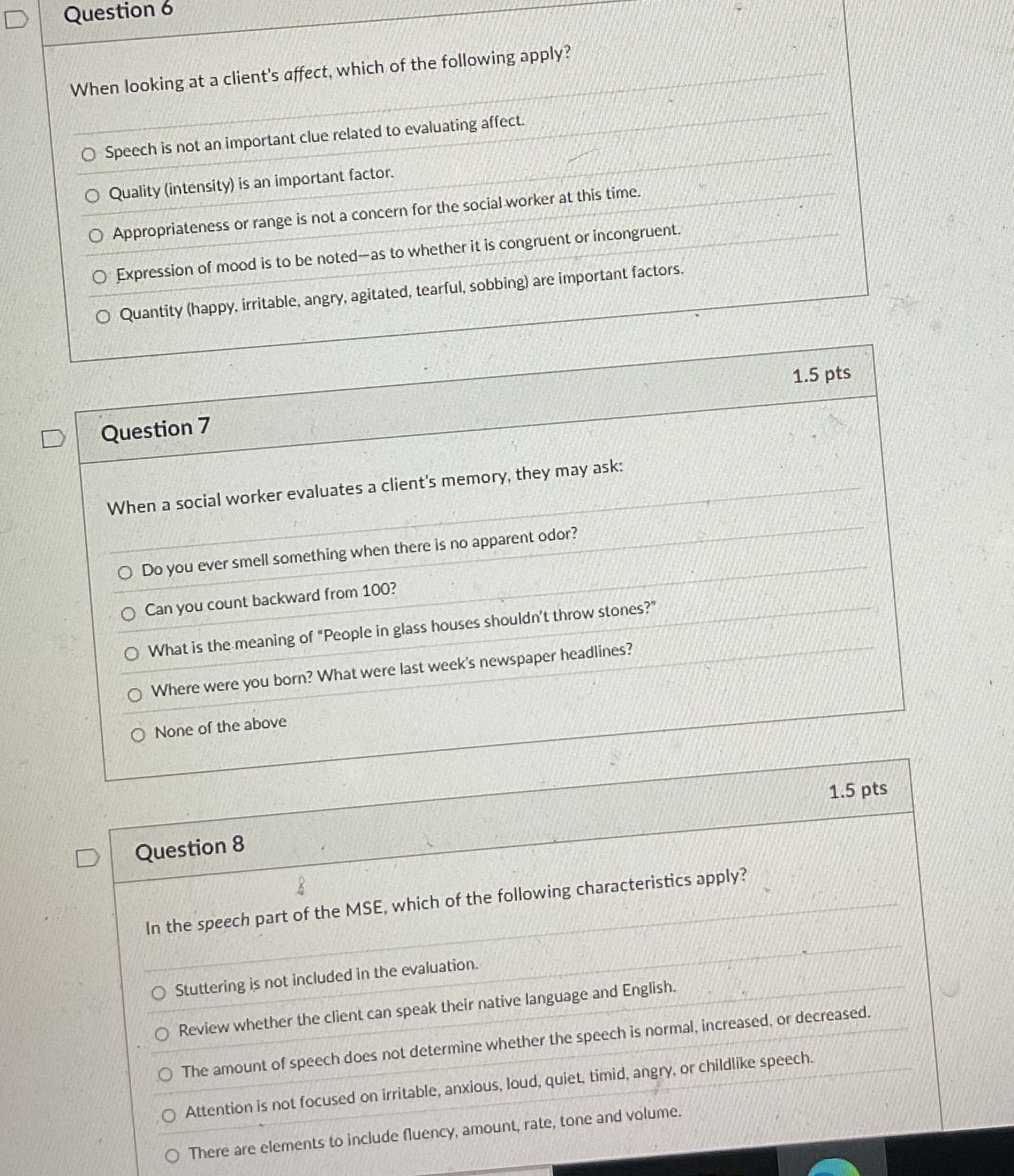 D Question 6 When looking at a client's