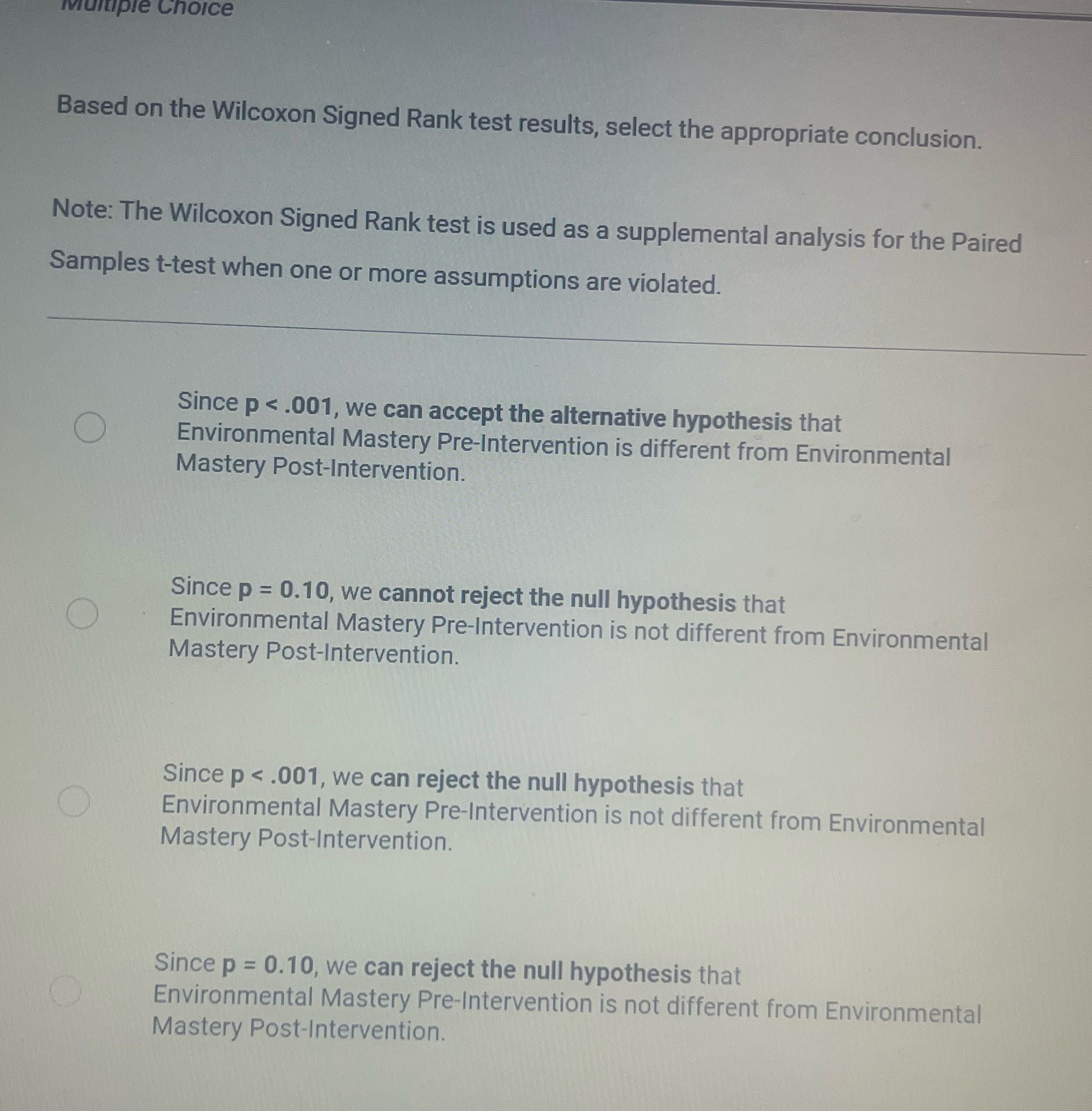 Multiple Choice Based on the Wilcoxon Signed Rank