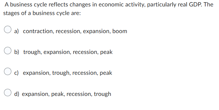 the answer A business cycle reflects changes in