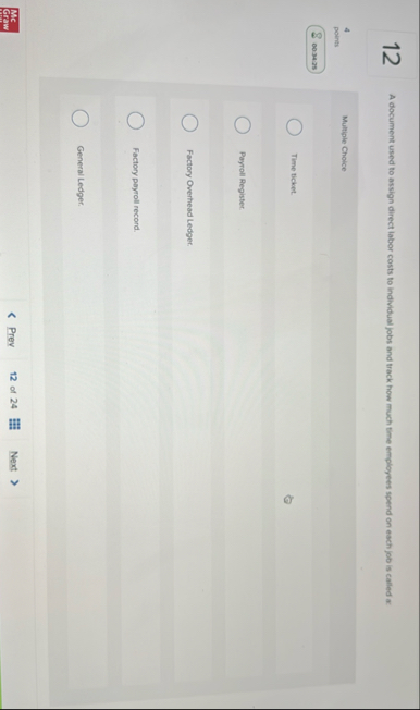 1 2 A document used to assign direct labor costs