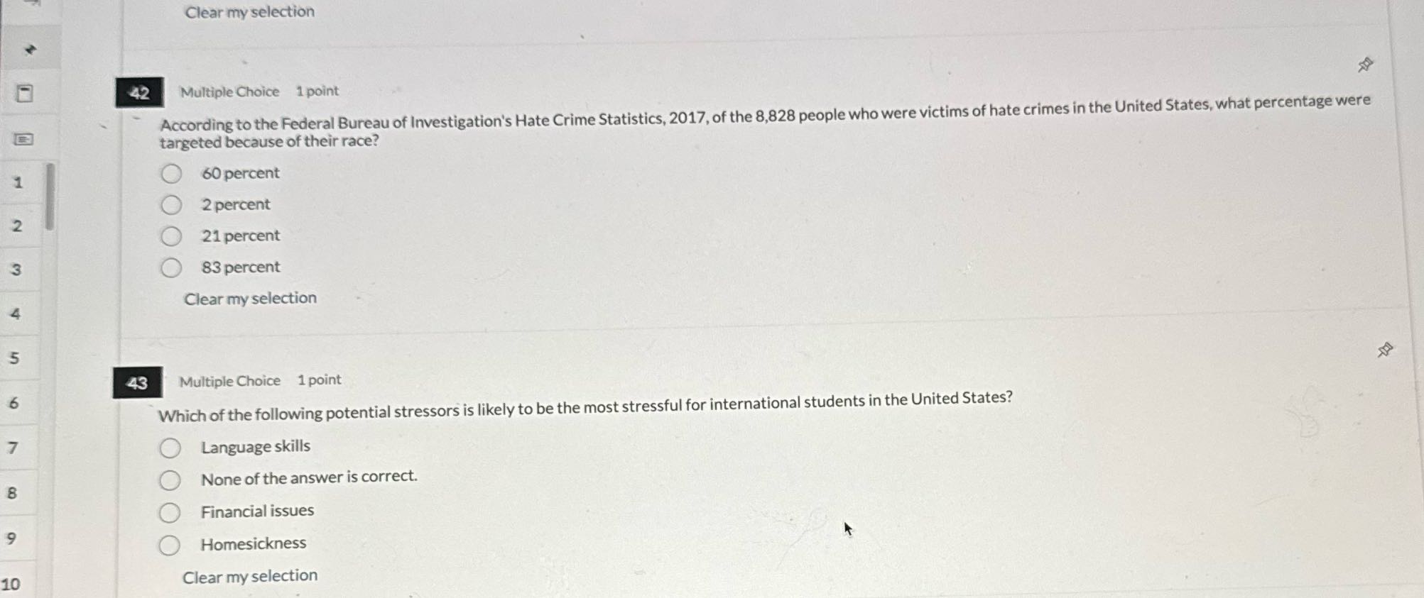 Clear my selection 42 Multiple Choice 1 point