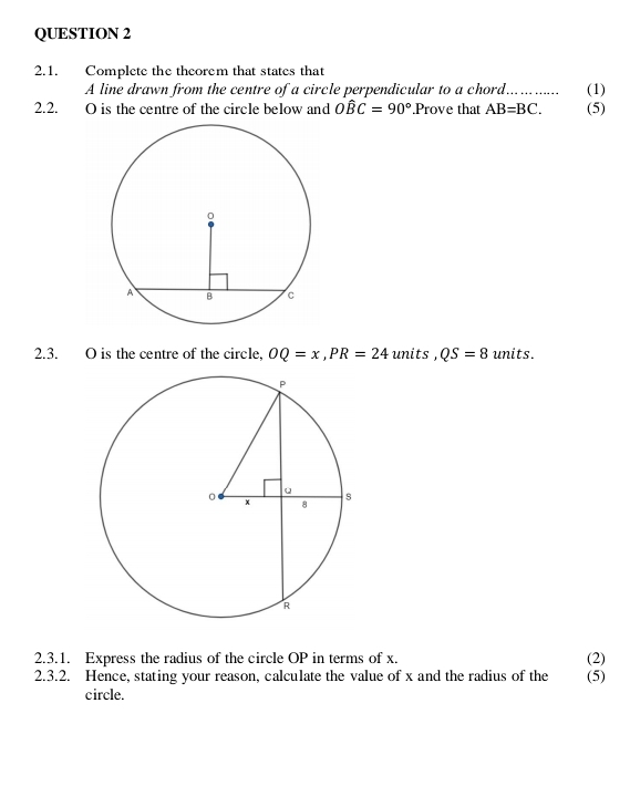 QUESTION 2 2.1. Complete the theorem that states
