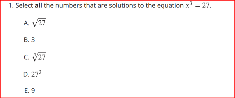 Solve 1. Select all the numbers that are