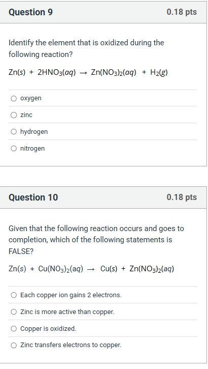 solve Question 9 0.18 pts Identify the element