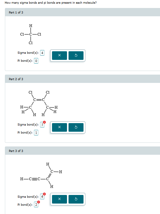 correct the ones with x mark How many sigma bonds