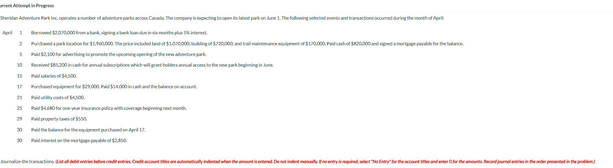 urrent Attempt in Progress April 1 Borrowed \ $ 2