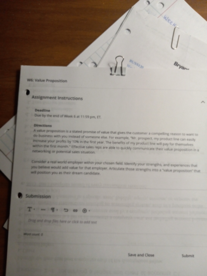 Week BUSS120 Bryan W6: Value Proposition