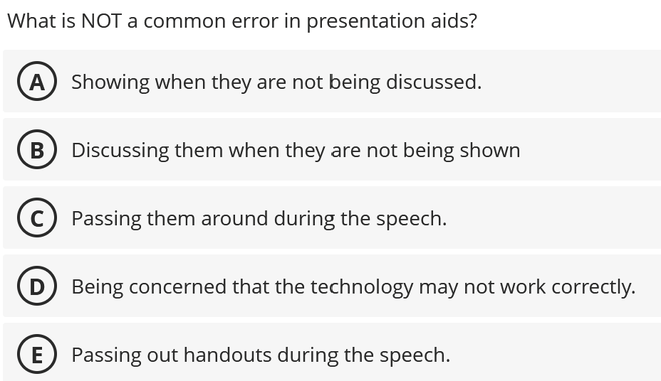 help What is NOT a common error in presentation