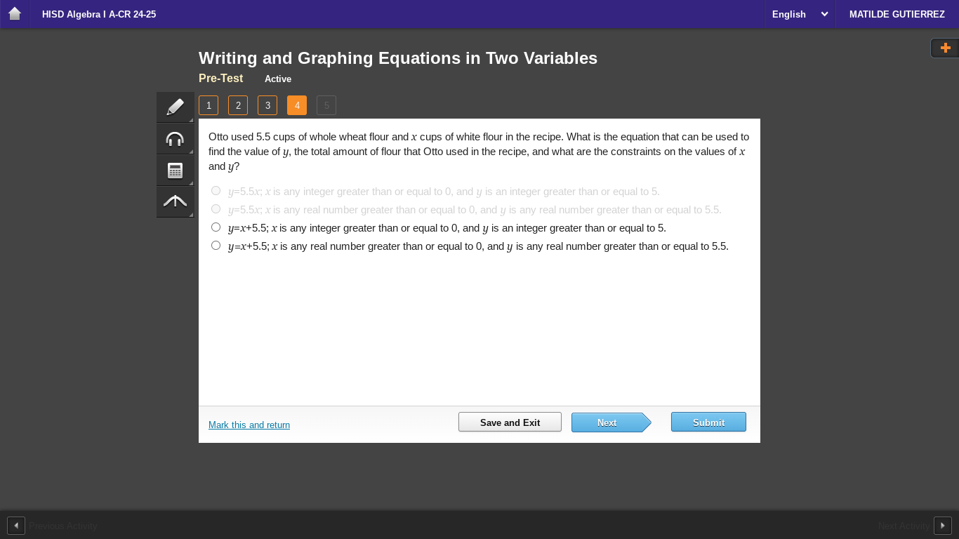 answer HISD Algebra I A-CR 24-25 English MATILDE