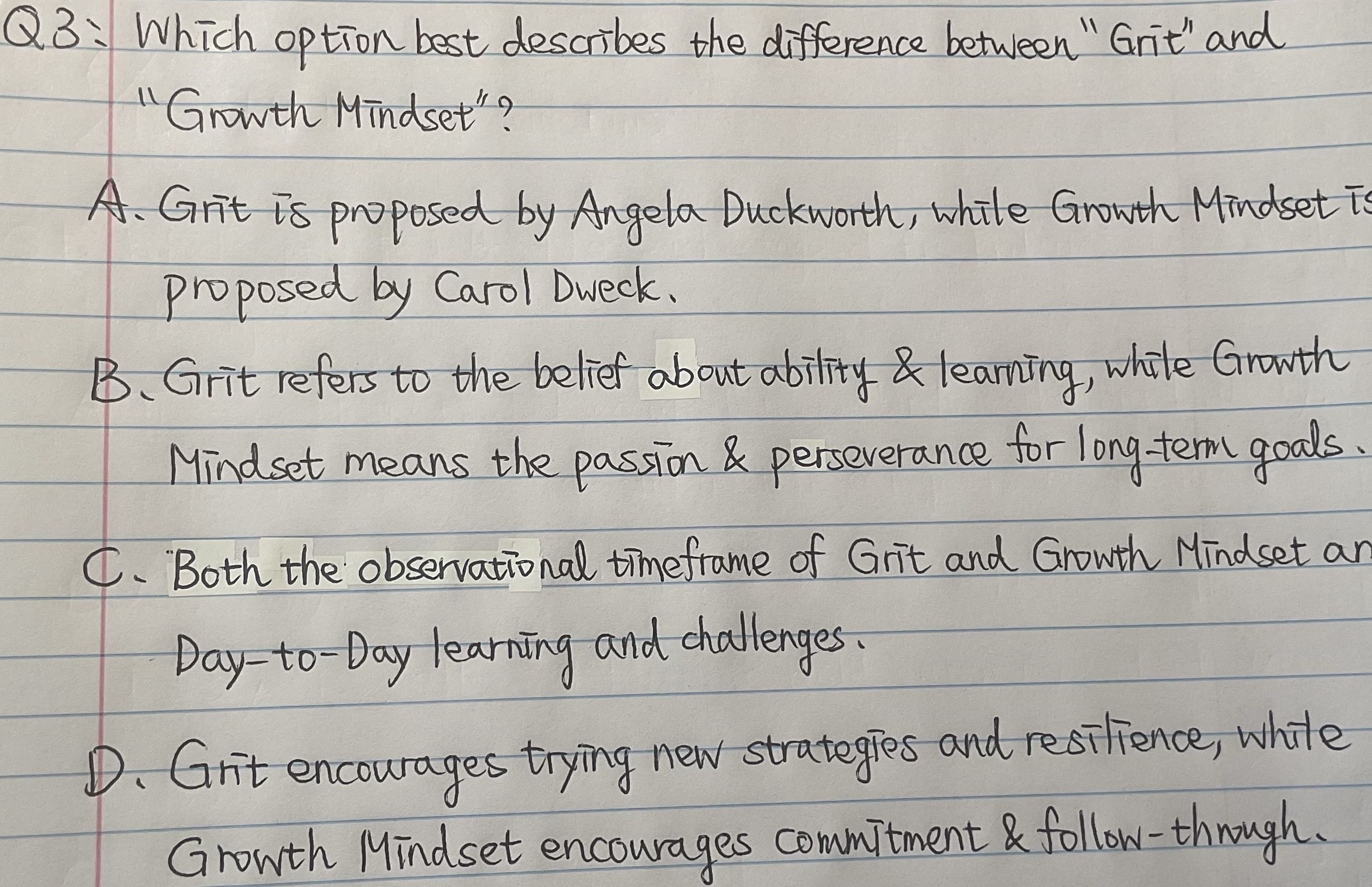 Q 3 :| Which option best describes the difference