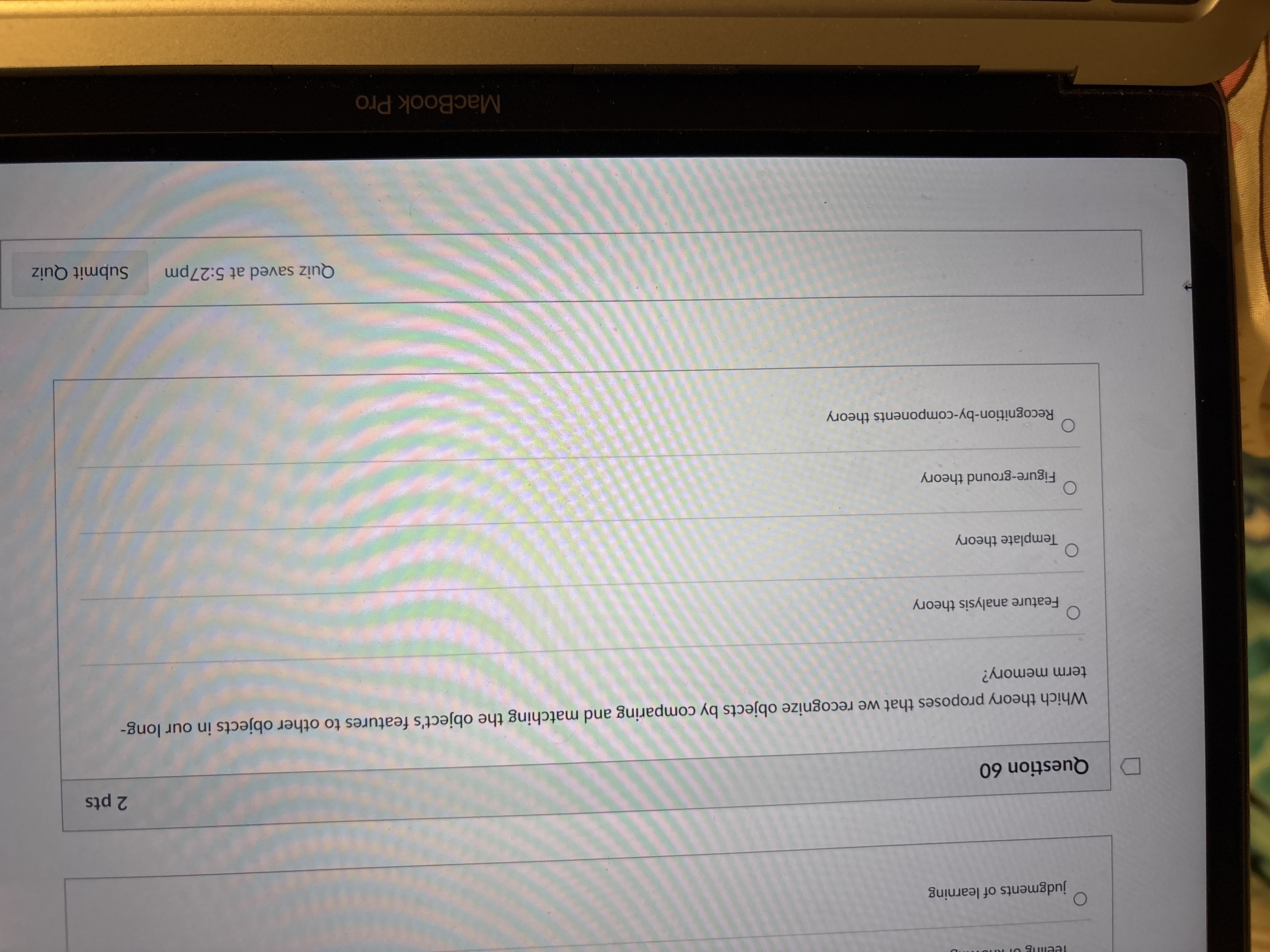 answer judgments of learning 2 pts D Question 60
