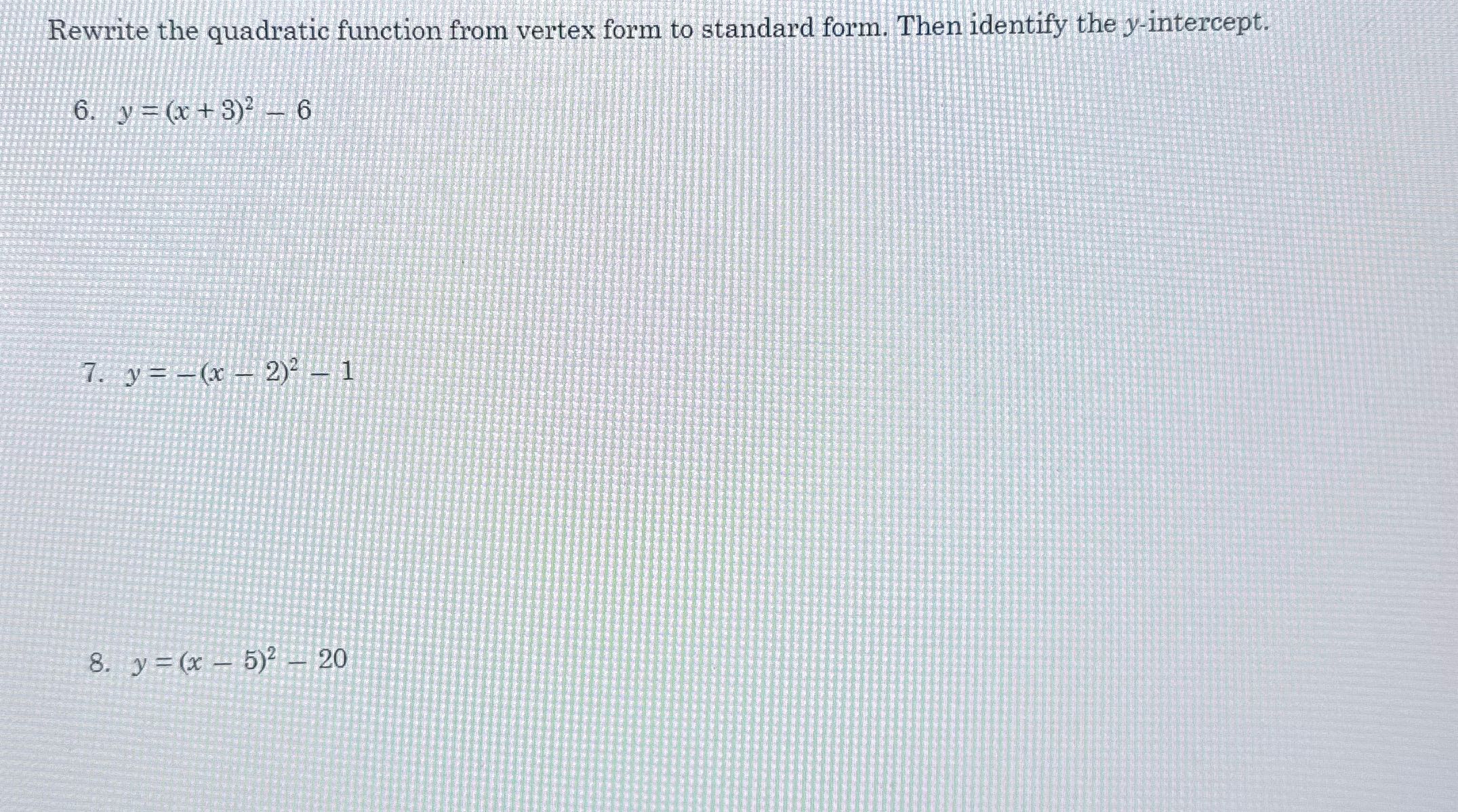 Rewrite the quadratic function from vertex form
