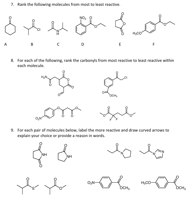Write 3 different reactions for each alcohol