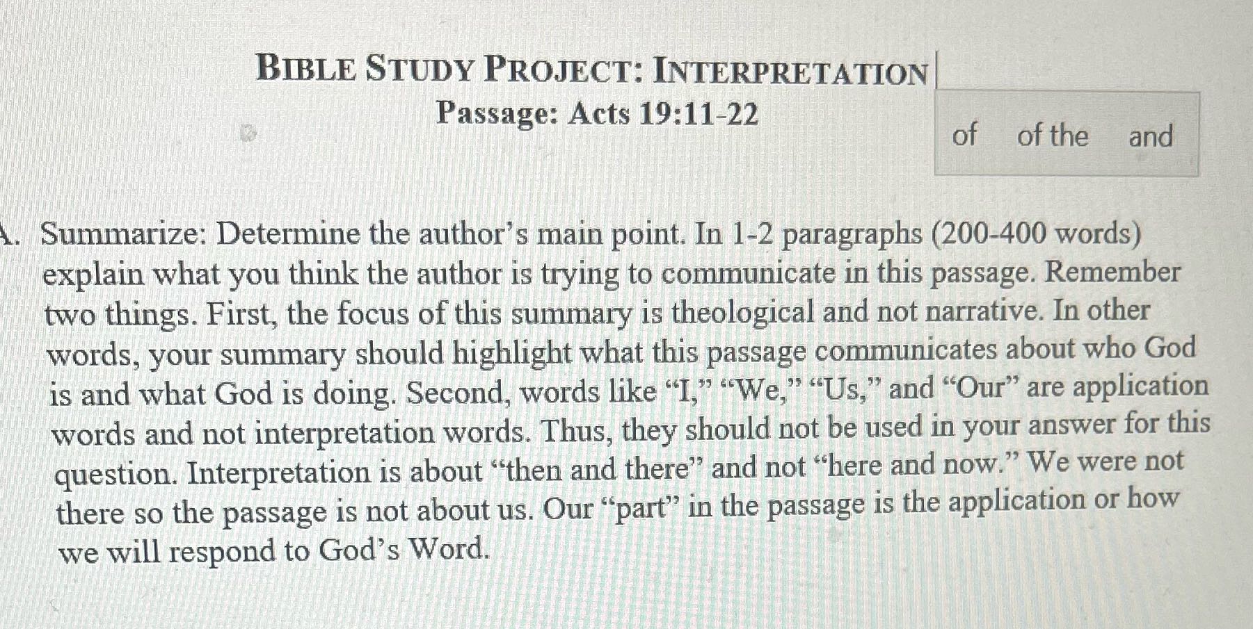 week 4 assignment BIBLE STUDY PROJECT: