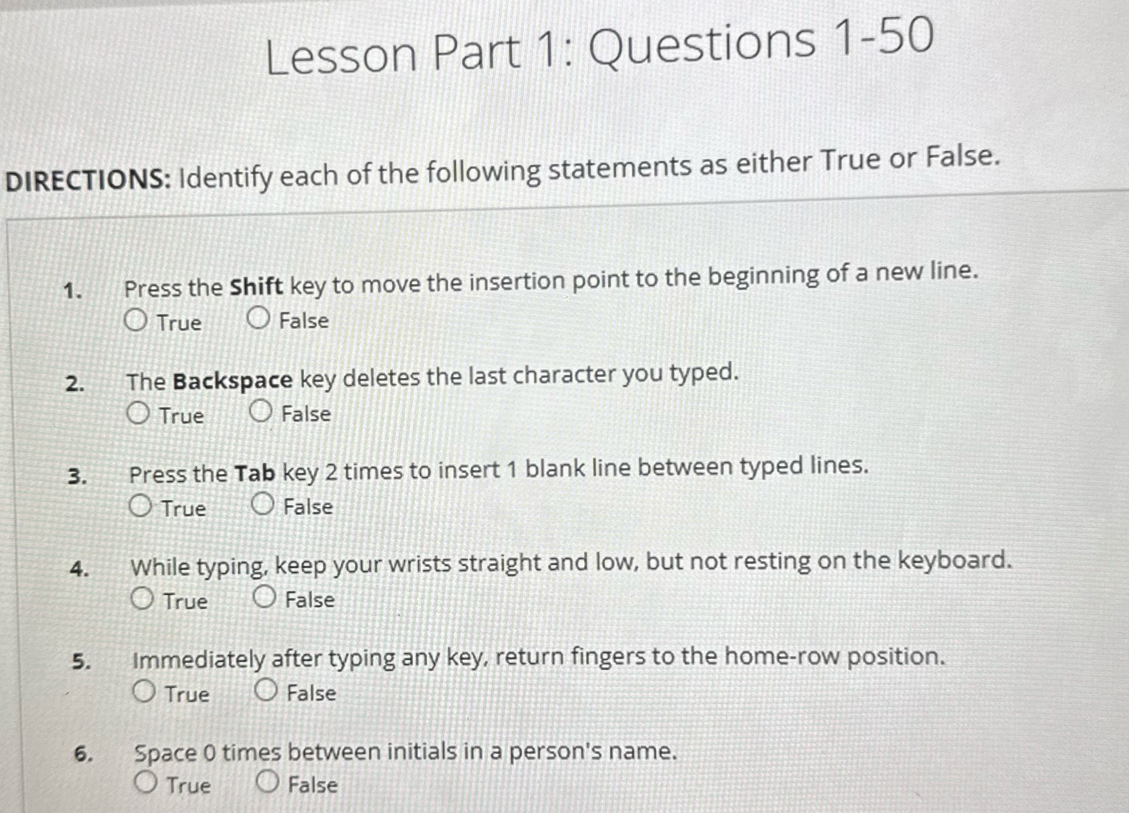 Lesson Part 1: Questions 1-50 DIRECTIONS: