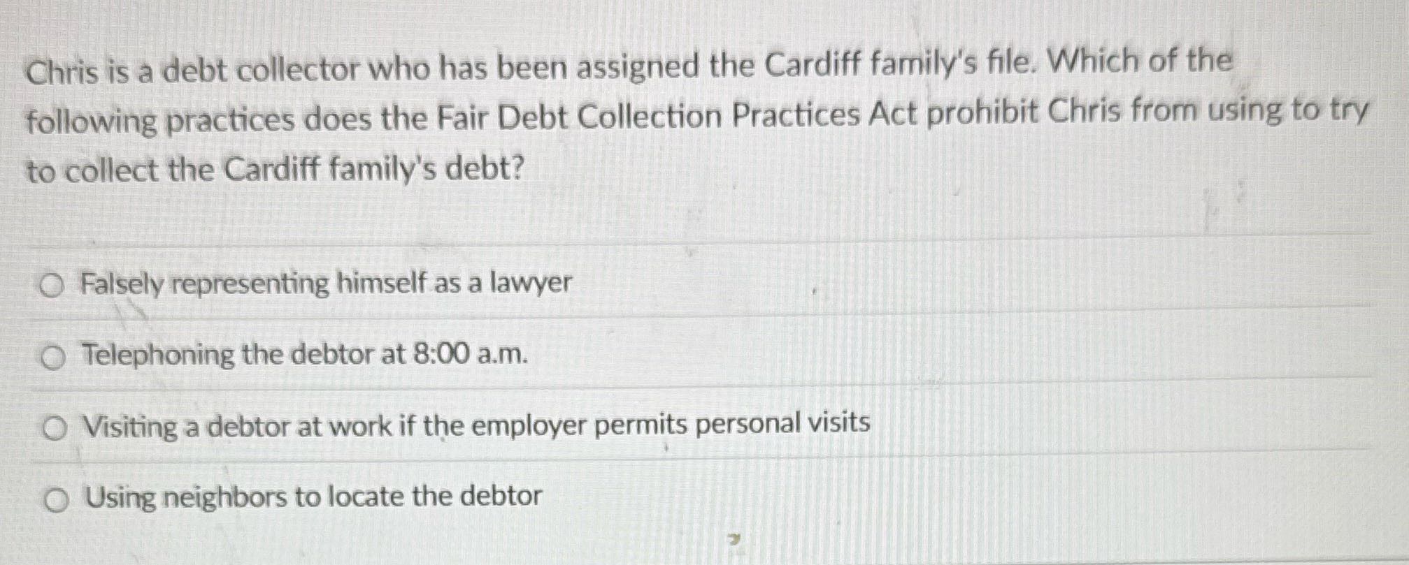 Chris is a debt collector who has been assigned