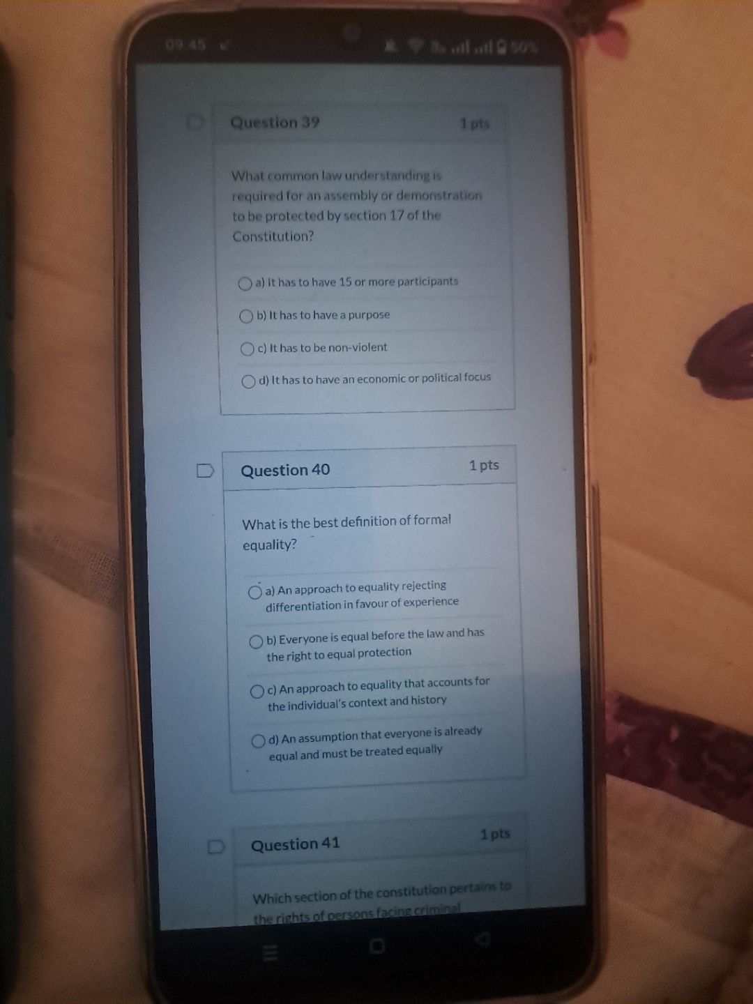 09 45 V 7 & all all 9 50% Question 39 1 pts What