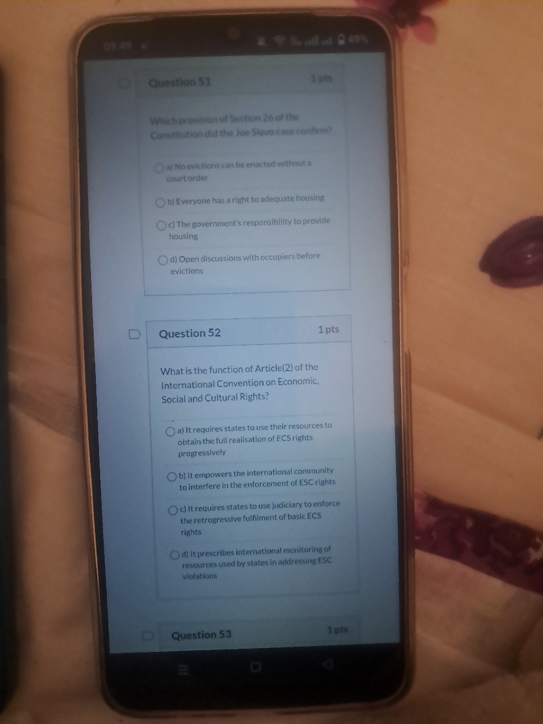 3 % all at 2 49% Question 51 1 pts Which