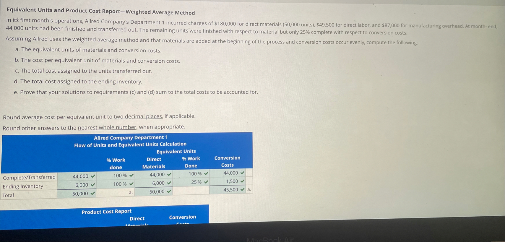 Equivalent Units and Product Cost Report -