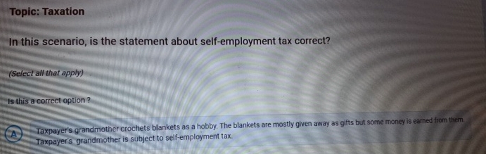 Topic: Taxation In this scenario, is the