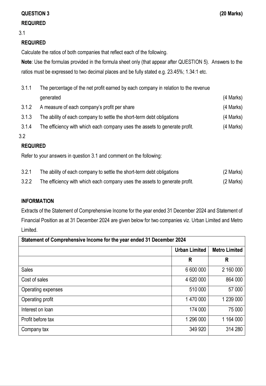 QUESTION 3 ( 2 0 Marks ) REQUIRED 3 . 1 REQUIRED