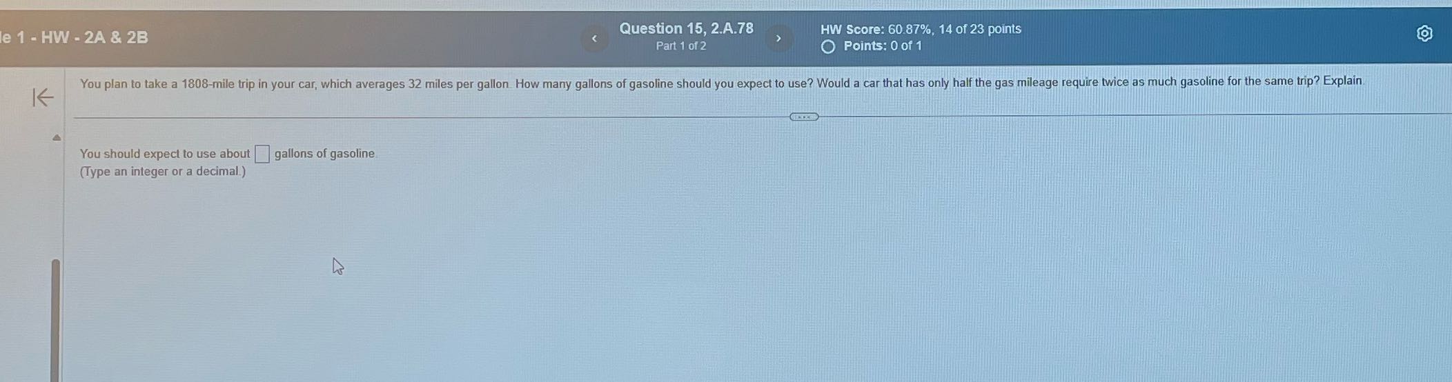 e 1 - HW - 2A & 2B Question 15, 2.A.78 HW Score: