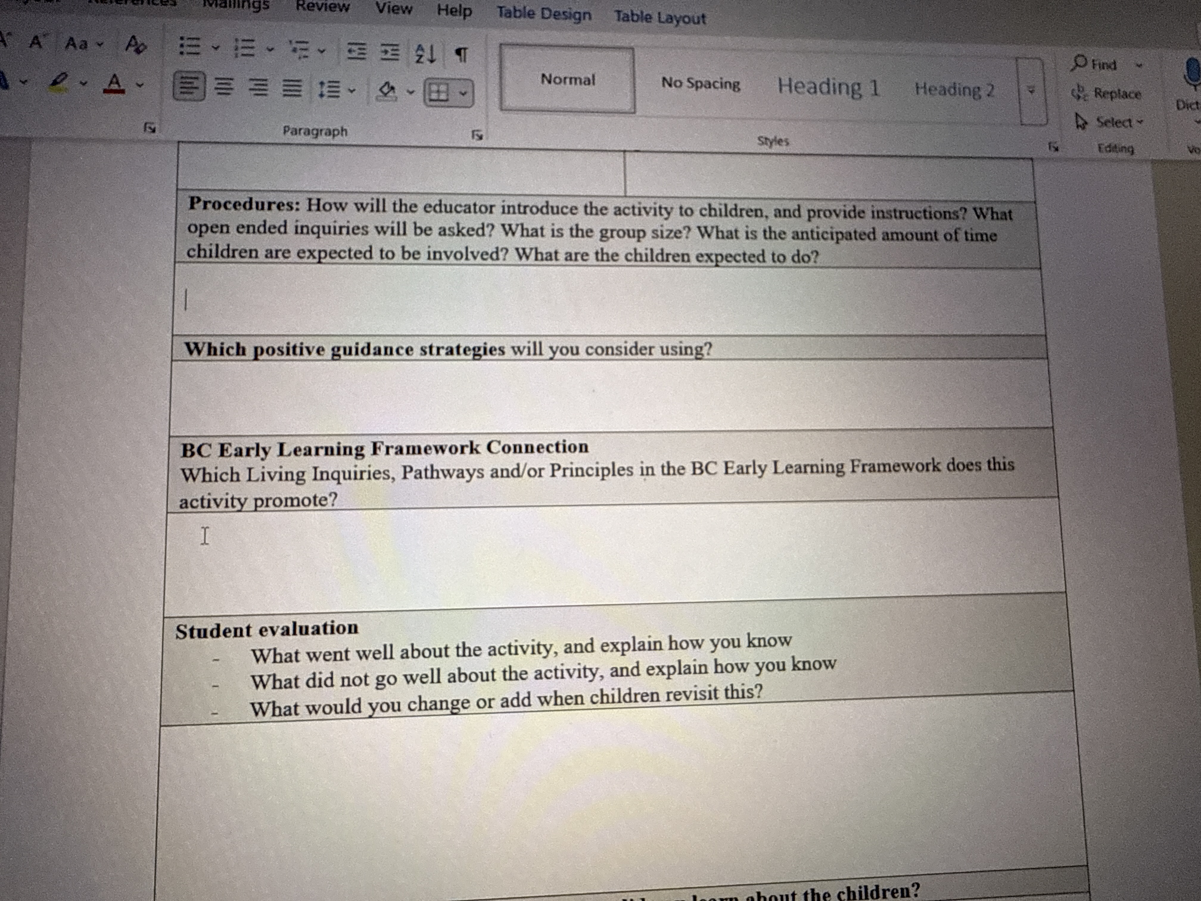 Review View Help Table Design Table Layout Aa