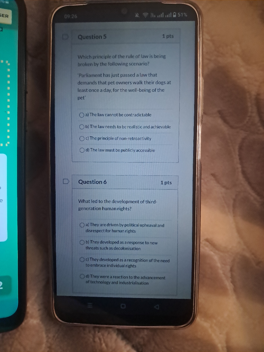 SER 09:26 ? the all all 51% D Question 5 1 pts