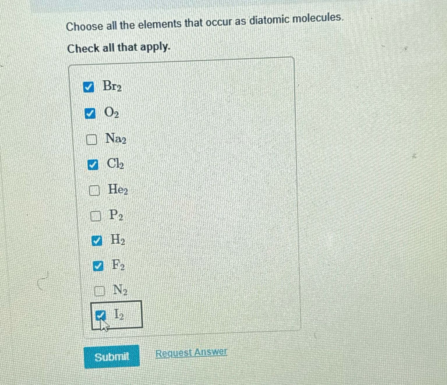 Choose all the elements that occur as diatomic