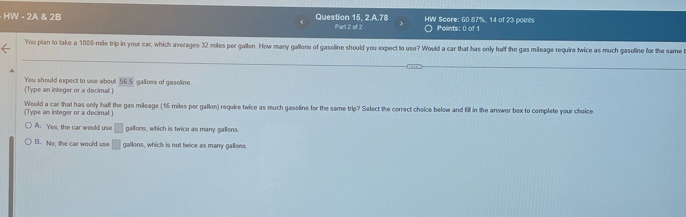 HW - 2A & 2B Question 15, 2.A.78 HW Score: