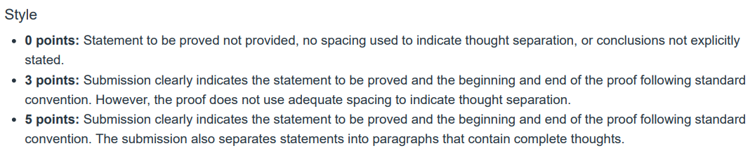 r Style 0 points: Statement to be proved not