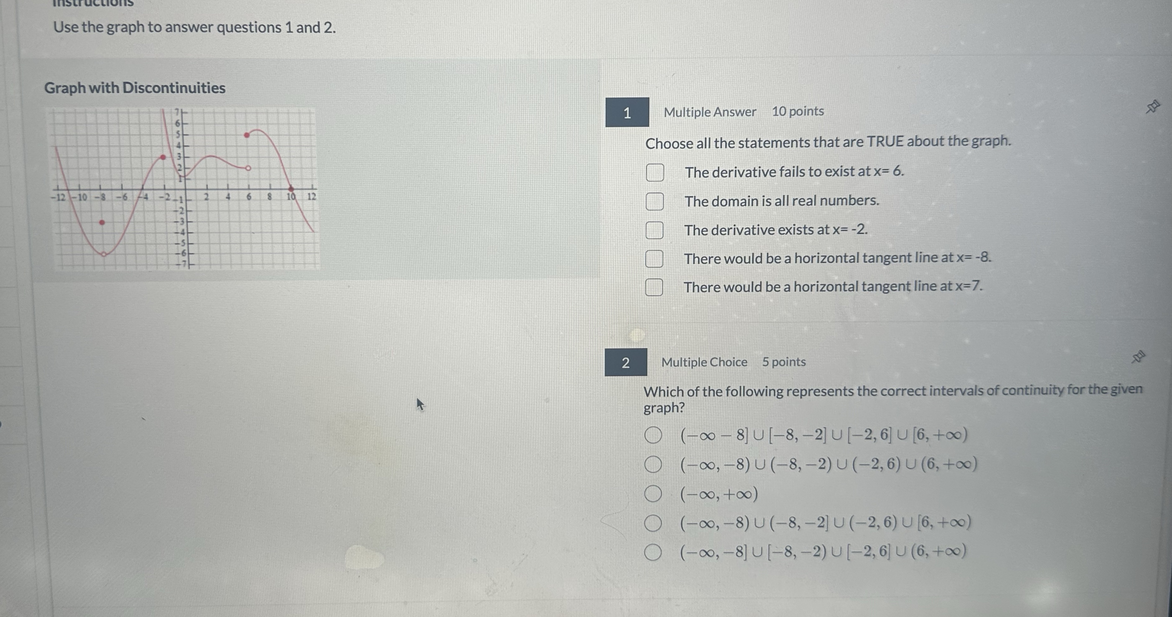 Use the graph to answer questions 1 and 2. Graph