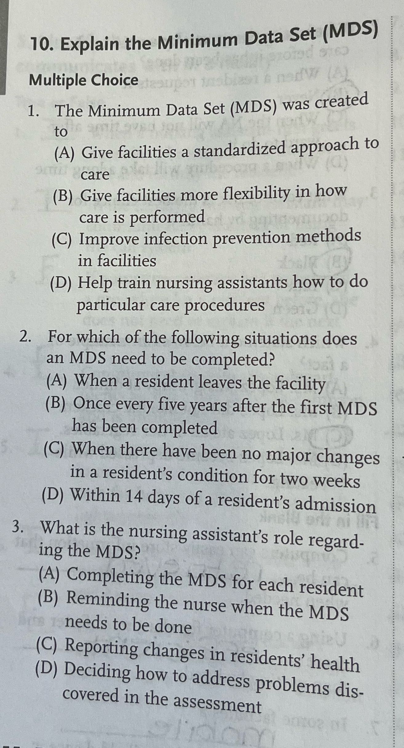 10. Explain the Minimum Data Set (MDS) Multiple