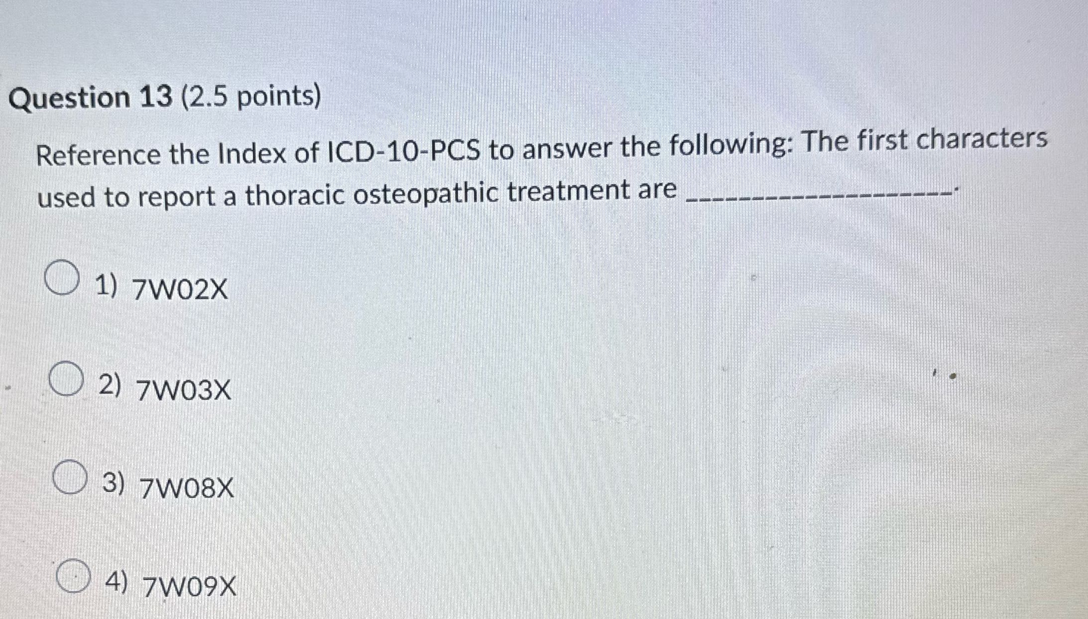 Question 13 (2.5 points) Reference the Index of