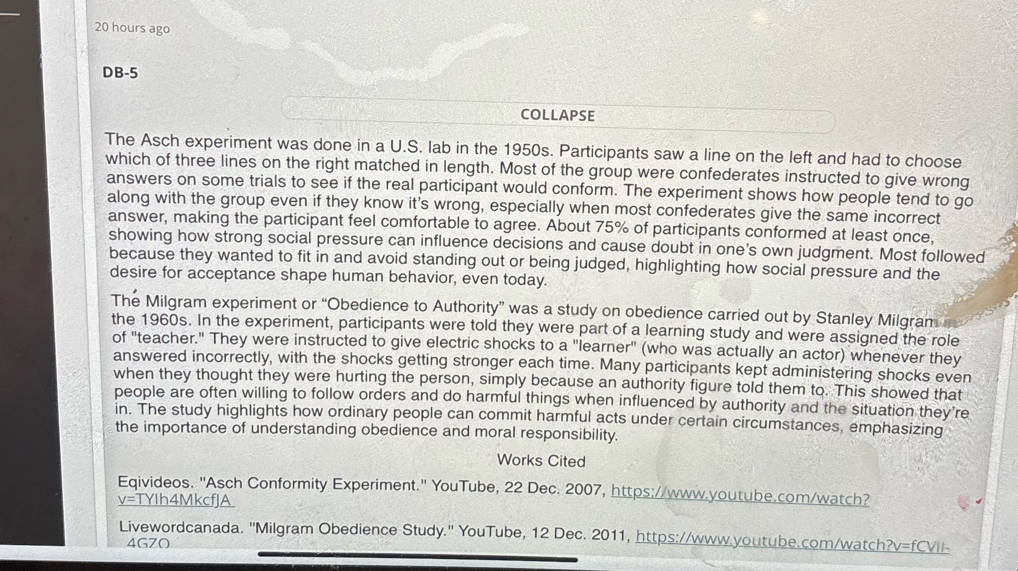 Reply to classmate 20 hours ago DB-5 COLLAPSE The