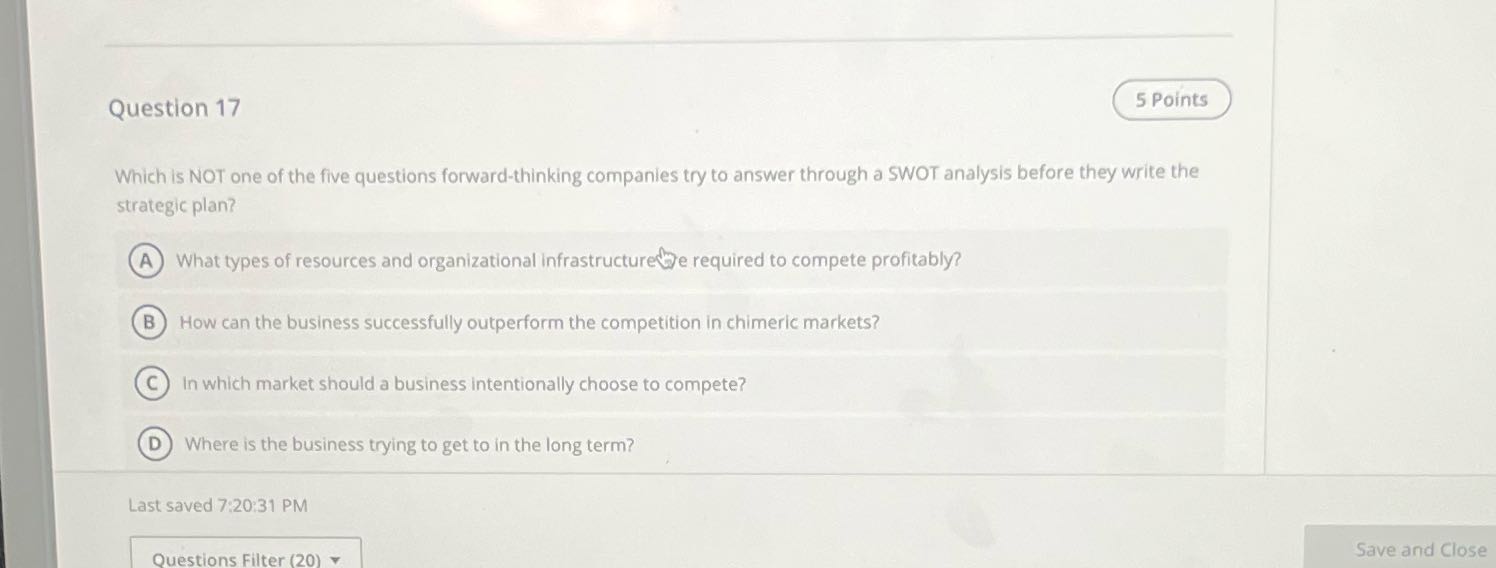 Question 17 5 Points Which is NOT one of the five