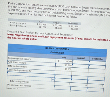Karim Corporation requires a minimum $ 9 , 8 0 0