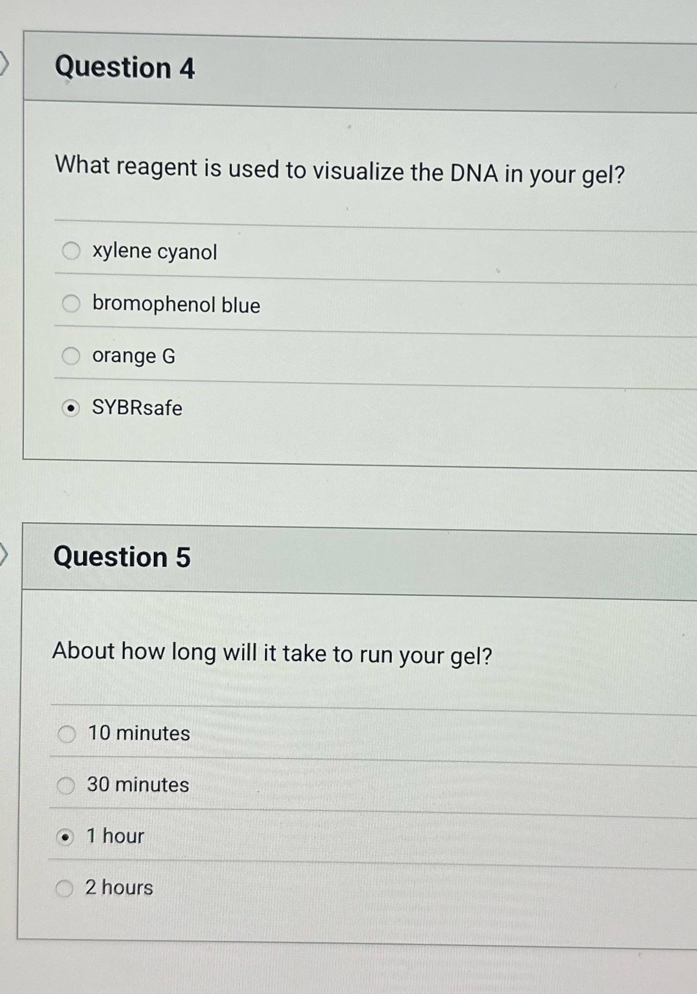 Question 4 What reagent is used to visualize the