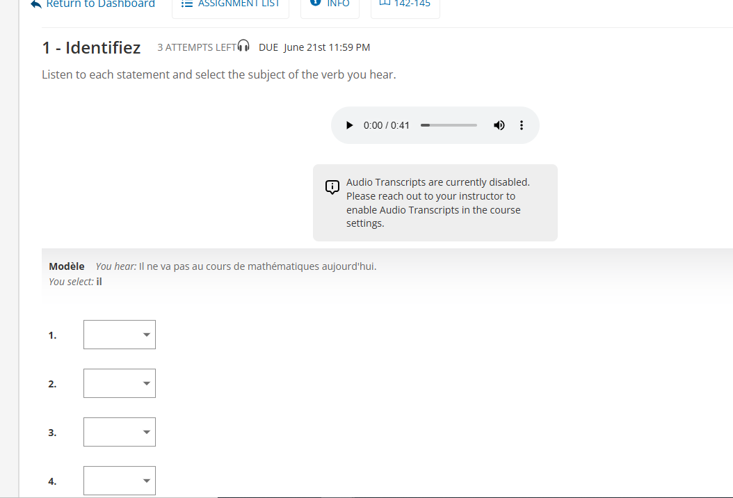 Return to Dashboard ASSIGNMENT LIST INFO LU